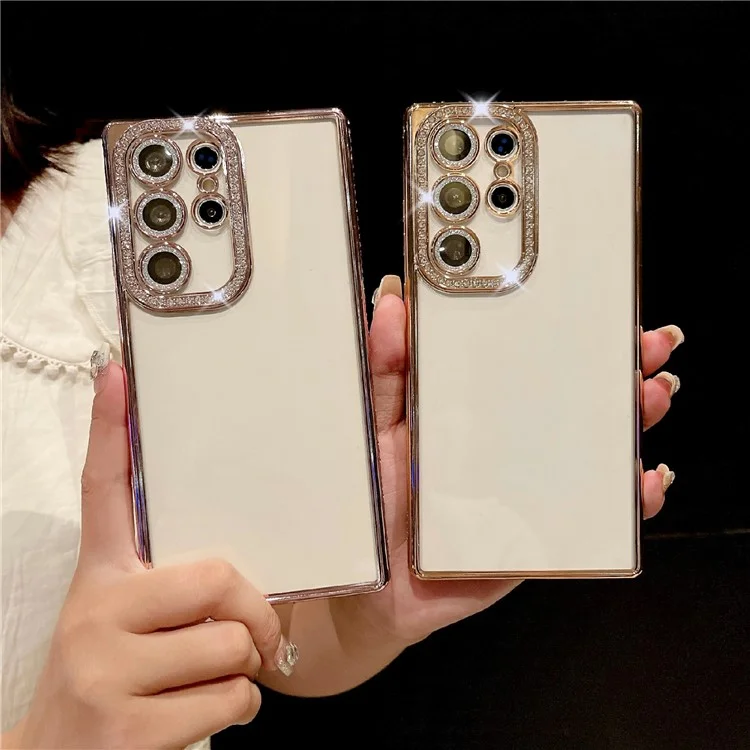 Für Samsung Galaxy S25 Ultra Hülle Klare TPU Handyhülle mit Glitter Linsenfilm - Gold