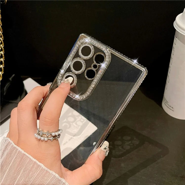Für Samsung Galaxy S25 Ultra Hülle Klare TPU Handyhülle mit Glitter Linsenfilm - Gold