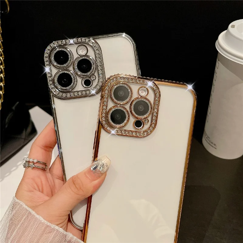 For iPhone 16 Pro Max Case Clear TPU Phone Cover with Glitter Lens Film - Blue