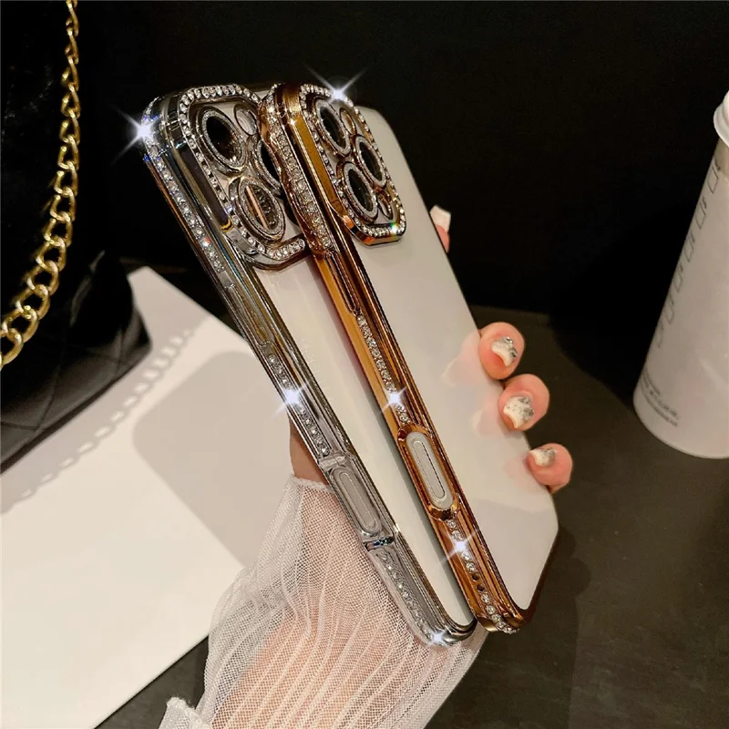 For iPhone 16 Pro Max Case Clear TPU Phone Cover with Glitter Lens Film - Blue