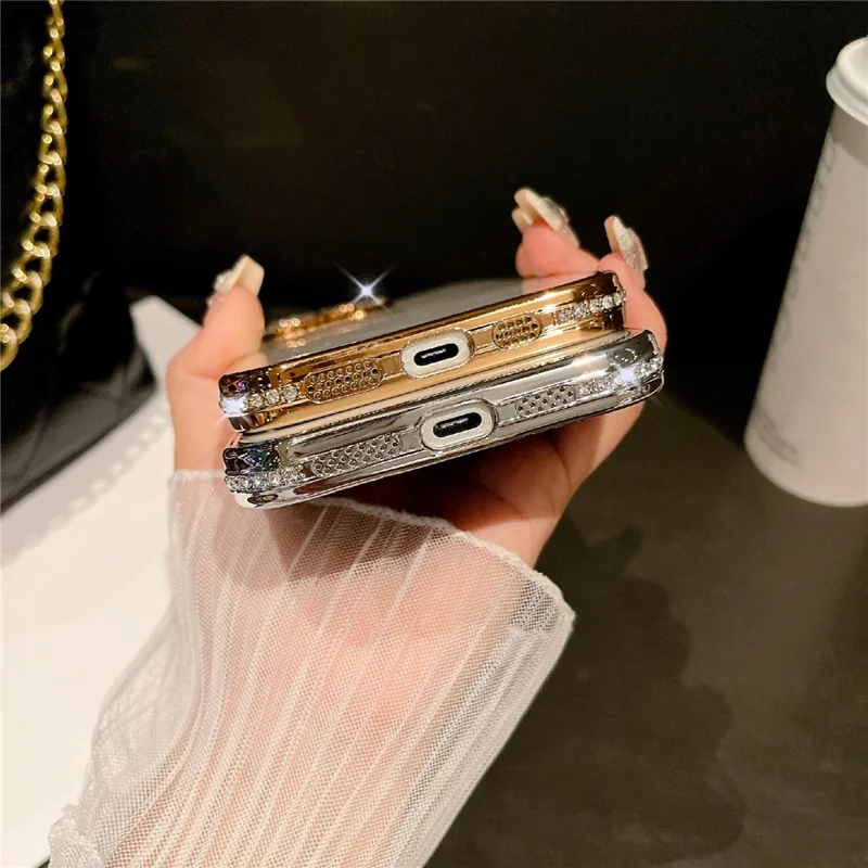 For iPhone 16 Pro Max Case Clear TPU Phone Cover with Glitter Lens Film - Blue