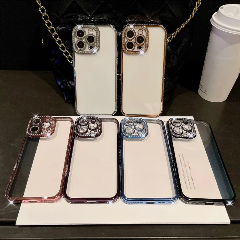 For iPhone 16 Pro Max Case Clear TPU Phone Cover with Glitter Lens Film - Blue