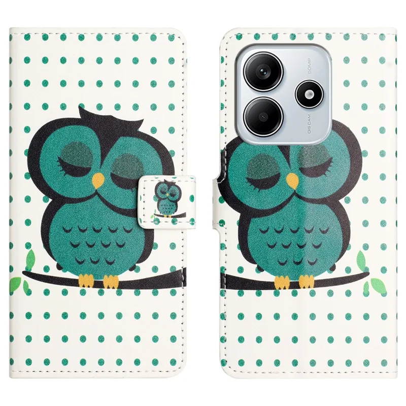 For Xiaomi Redmi Note 14 4G (164.84mm) Case Pattern Print PU Leather Wallet Phone Cover - Dots Owl