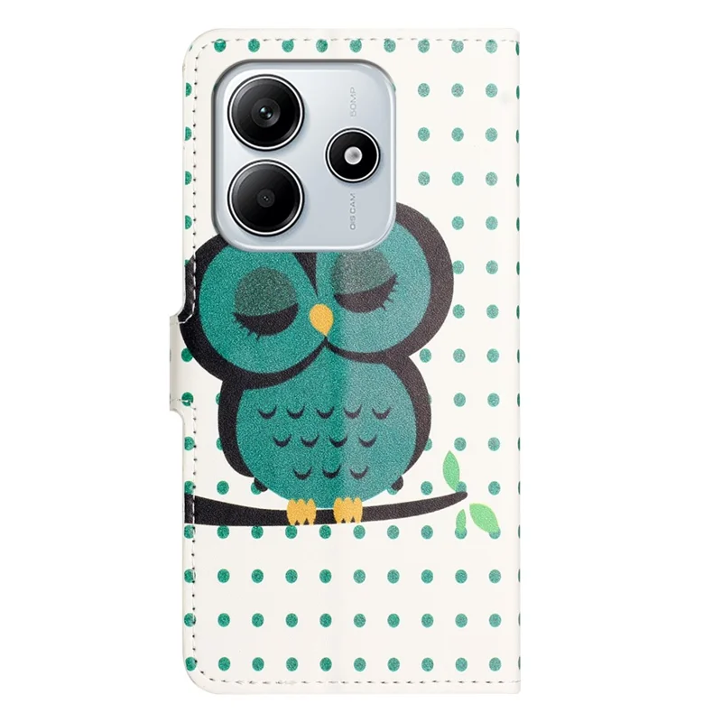 For Xiaomi Redmi Note 14 4G (164.84mm) Case Pattern Print PU Leather Wallet Phone Cover - Dots Owl
