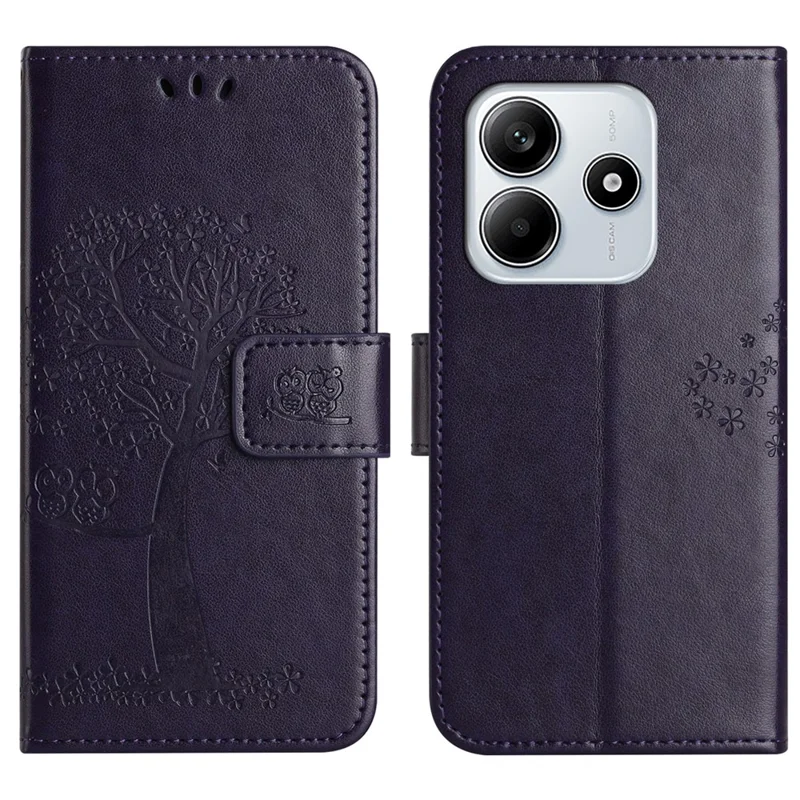 For Xiaomi Redmi Note 14 4G (164.84mm) Case PU Leather Owl Tree Imprinted Wallet Phone Cover - Dark Blue