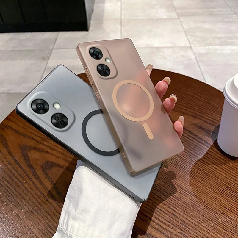 For OnePlus Nord CE 3 Lite 5G / Nord N30 5G Magnetic Case Frosted PC Phone Cover with Camera Lens Protector - Transparent White