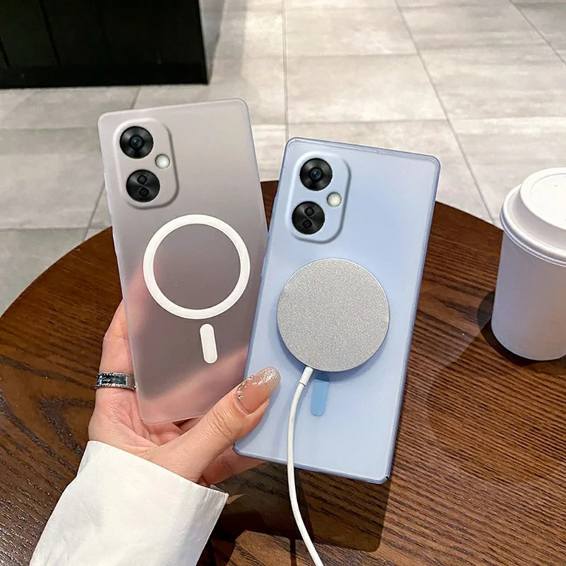 For OnePlus Nord CE 3 Lite 5G / Nord N30 5G Magnetic Case Frosted PC Phone Cover with Camera Lens Protector - Transparent White