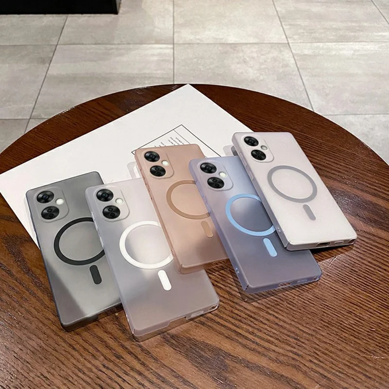 For OnePlus Nord CE 3 Lite 5G / Nord N30 5G Magnetic Case Frosted PC Phone Cover with Camera Lens Protector - Transparent White