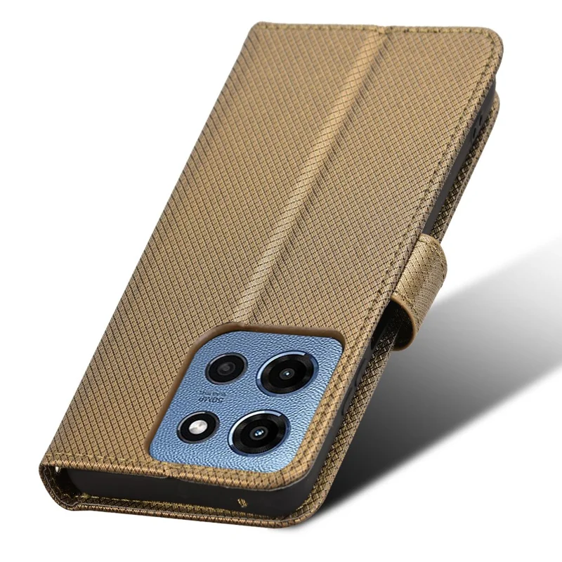 For Motorola Moto G Play (2025) 4G / G Power (2025) Case PU Leather Diamond Texture Wallet Phone Cover - Brown