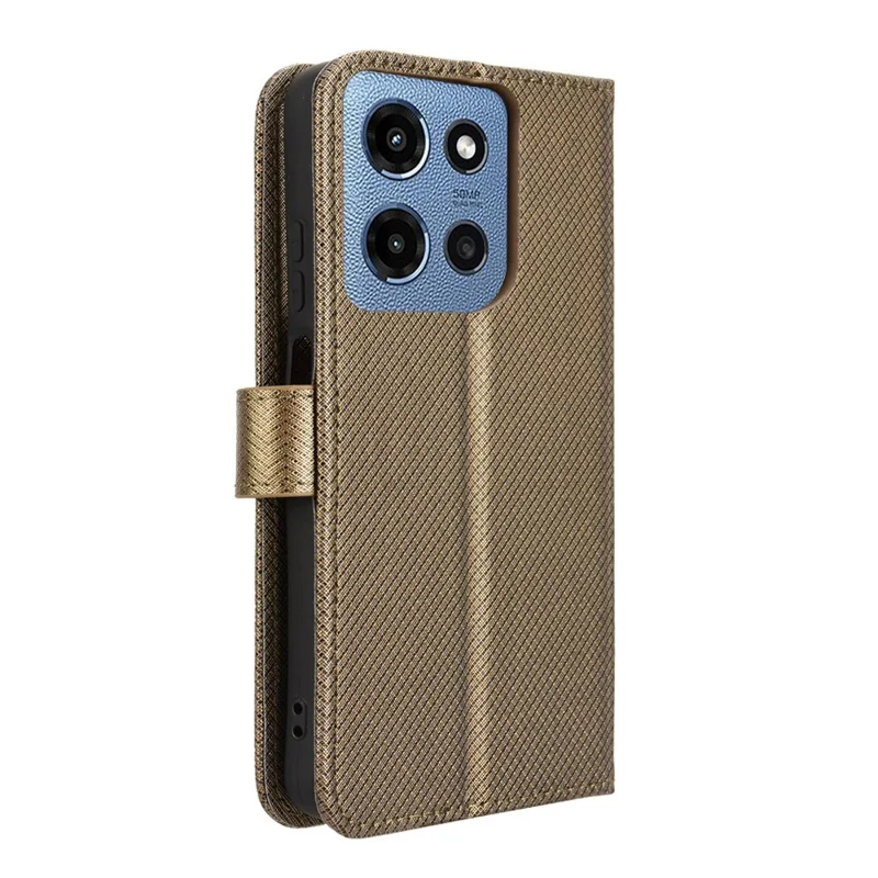 For Motorola Moto G Play (2025) 4G / G Power (2025) Case PU Leather Diamond Texture Wallet Phone Cover - Brown