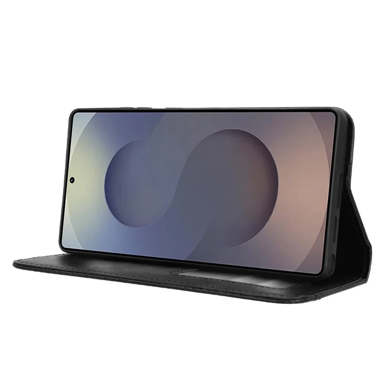 Samsung Galaxy S25 Ultra hoesje portemonnee stand retro textuur leren telefoonhoes - Zwart