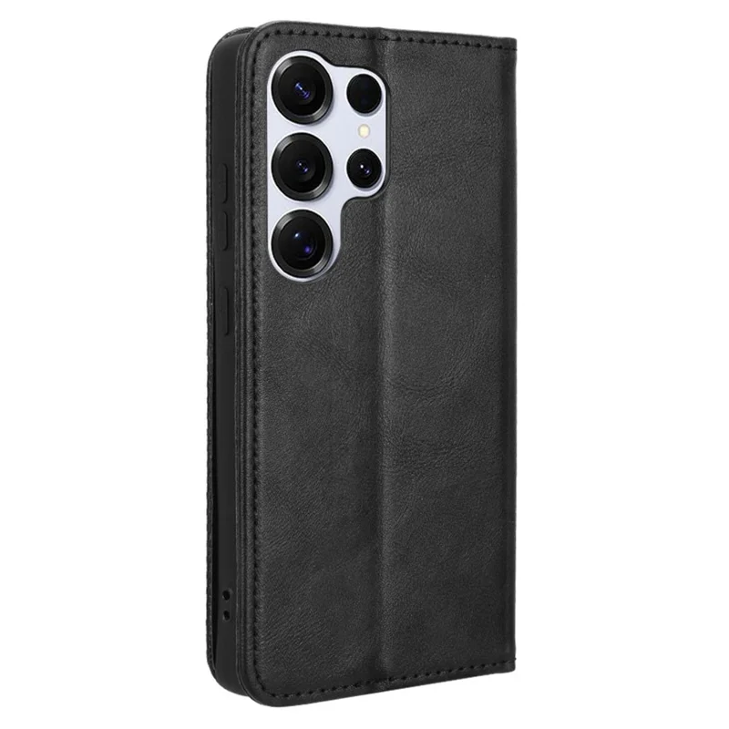 Samsung Galaxy S25 Ultra hoesje portemonnee stand retro textuur leren telefoonhoes - Zwart