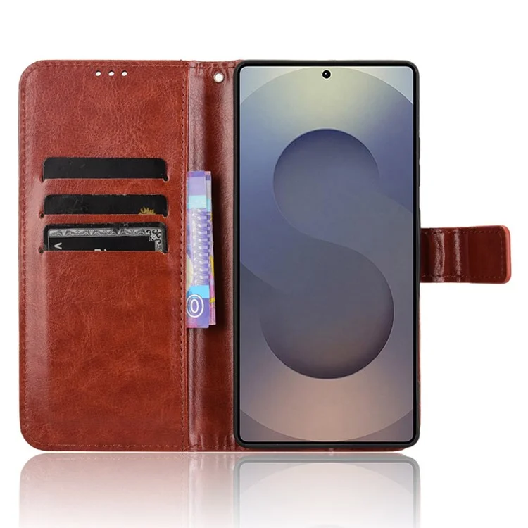 Funda tipo cartera de cuero PU con textura de caballo loco para Samsung Galaxy S25 Ultra - Marrón