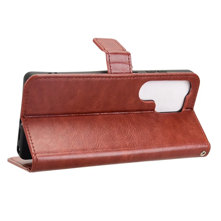 Funda tipo cartera de cuero PU con textura de caballo loco para Samsung Galaxy S25 Ultra - Marrón