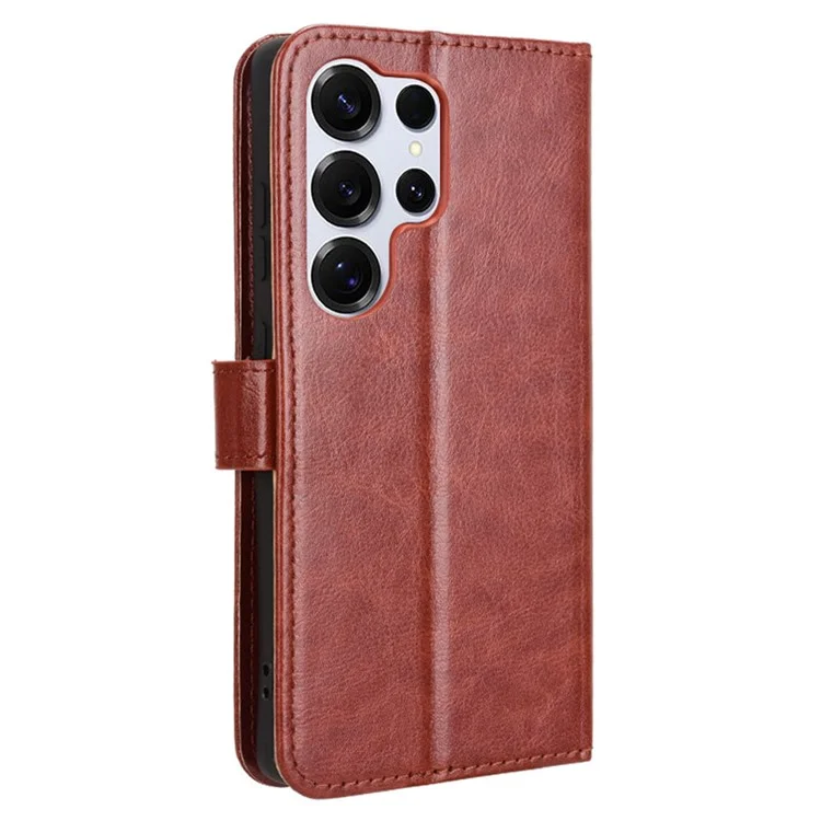 Funda tipo cartera de cuero PU con textura de caballo loco para Samsung Galaxy S25 Ultra - Marrón