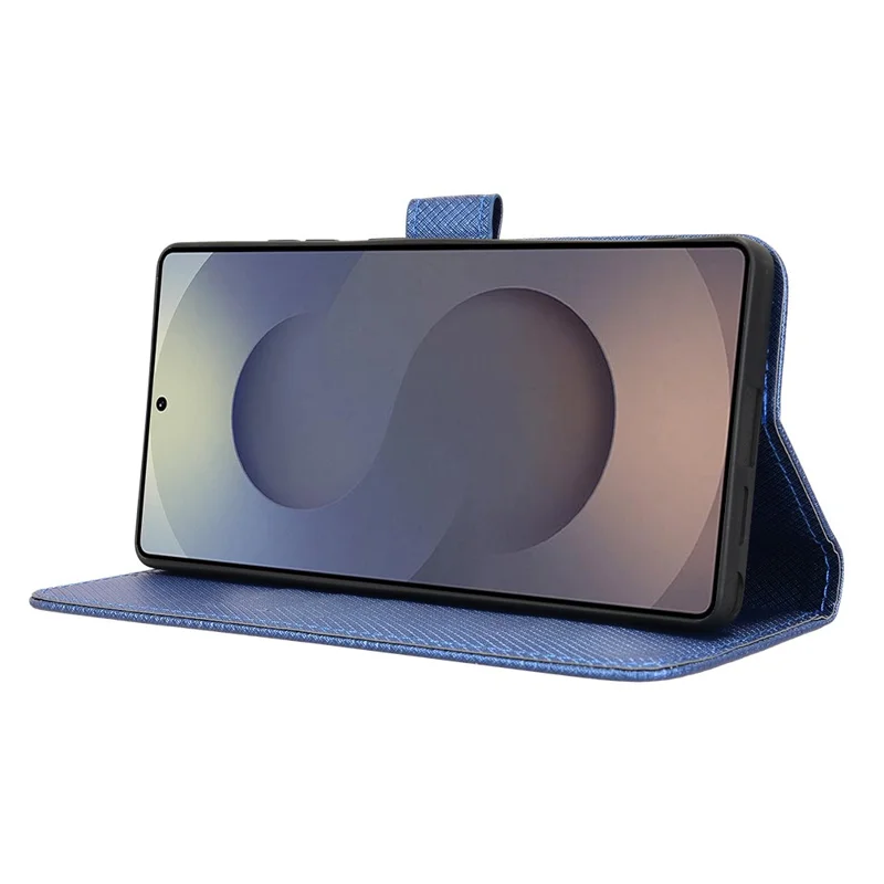 Zijdeachtig Blauw Lederen Portemonnee Hoesje met Diamantstructuur voor Samsung Galaxy S25 Ultra - PU Leer en TPU Materiaal met Magnetische Sluiting en Opvouwbare Stand