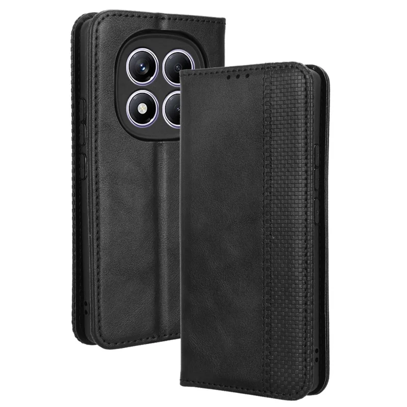 Til Xiaomi Redmi Note 14 Pro 4G Tasker Wallet Ståplader Retro Struktur Læder Telefondæksel - Sort