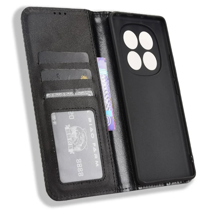 Til Xiaomi Redmi Note 14 Pro 4G Tasker Wallet Ståplader Retro Struktur Læder Telefondæksel - Sort