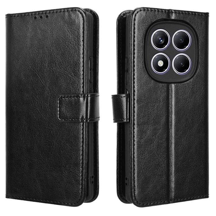 For Xiaomi Redmi Note 14 Pro 4G Case Crazy Horse Texture PU Leather Phone Wallet Cover - Black