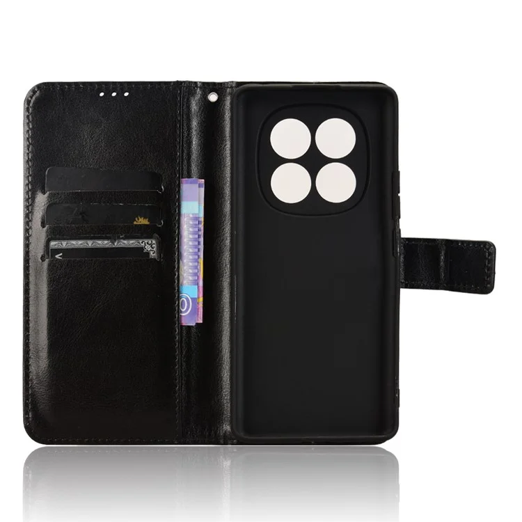 For Xiaomi Redmi Note 14 Pro 4G Case Crazy Horse Texture PU Leather Phone Wallet Cover - Black