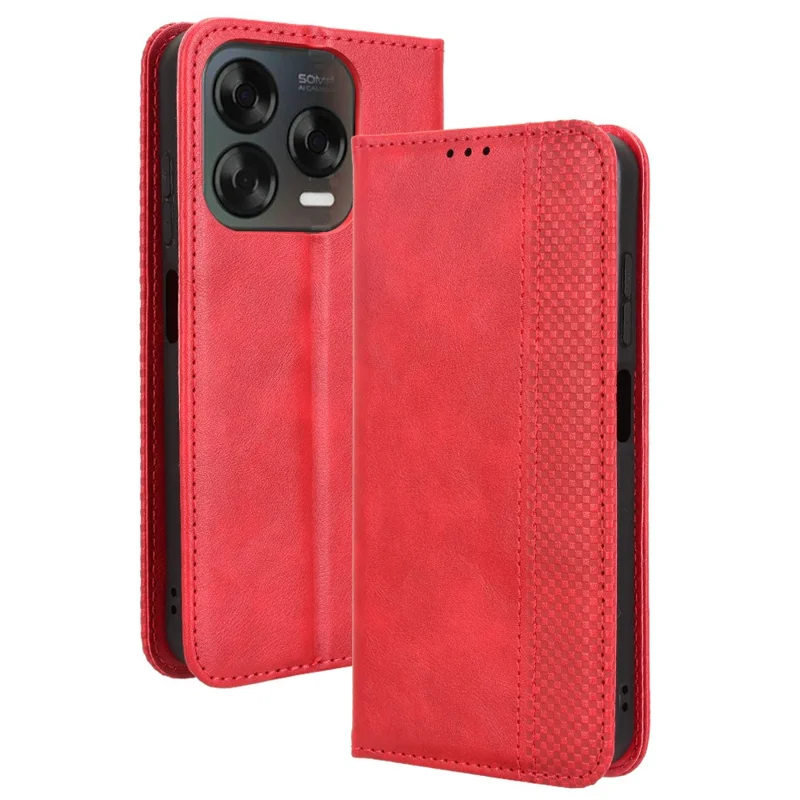 Phone Case For ZTE Blade V70 Design / nubia V70 Design / Blade V70 Vita Wallet Stand Retro Texture Leather Phone Cover - Red