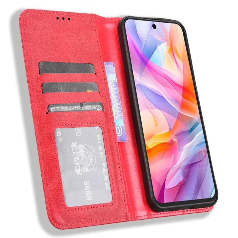 Phone Case For ZTE Blade V70 Design / nubia V70 Design / Blade V70 Vita Wallet Stand Retro Texture Leather Phone Cover - Red