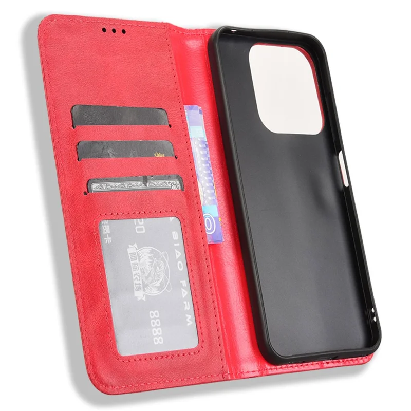 Phone Case For ZTE Blade V70 Design / nubia V70 Design / Blade V70 Vita Wallet Stand Retro Texture Leather Phone Cover - Red