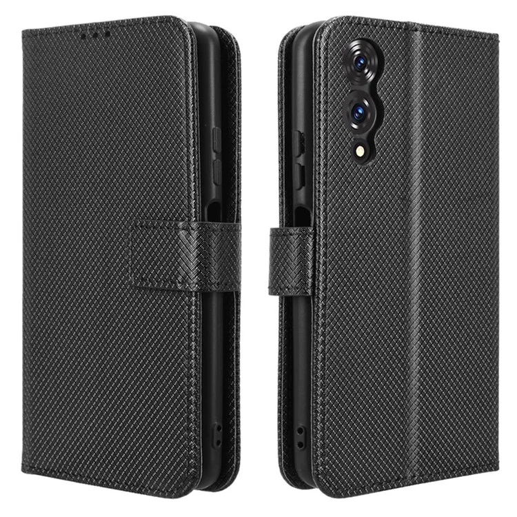 Capa para Cubot A10 em Couro PU com Textura de Diamante para Carteira - Preto