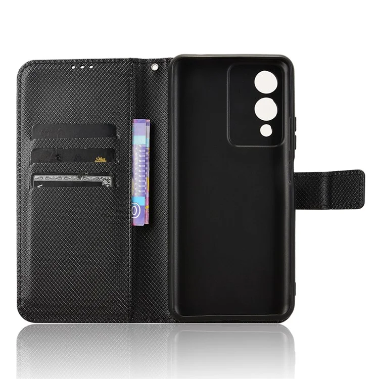 Capa para Cubot A10 em Couro PU com Textura de Diamante para Carteira - Preto