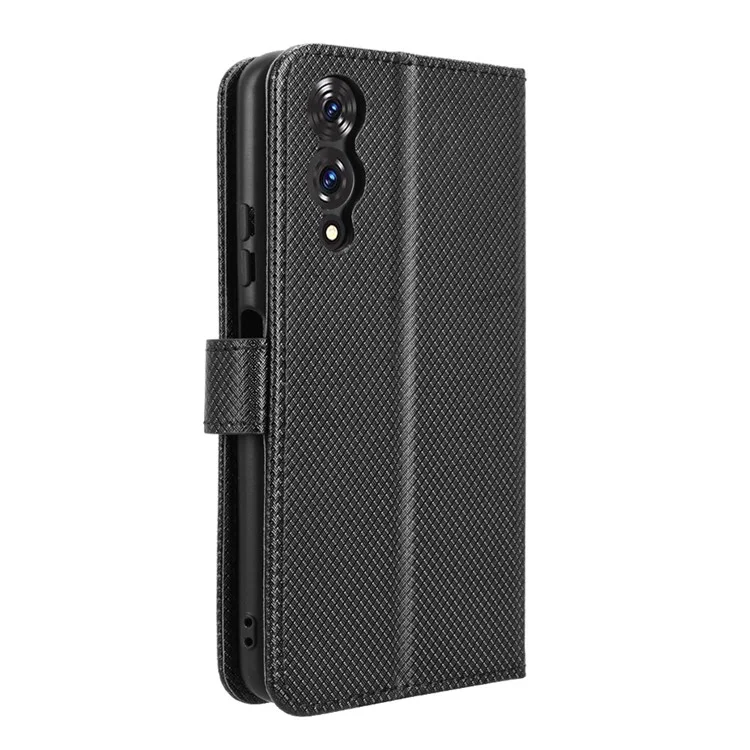Capa para Cubot A10 em Couro PU com Textura de Diamante para Carteira - Preto