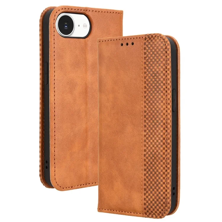 For iPhone 16e Case Wallet Stand Retro Texture Leather Phone Cover - Brown