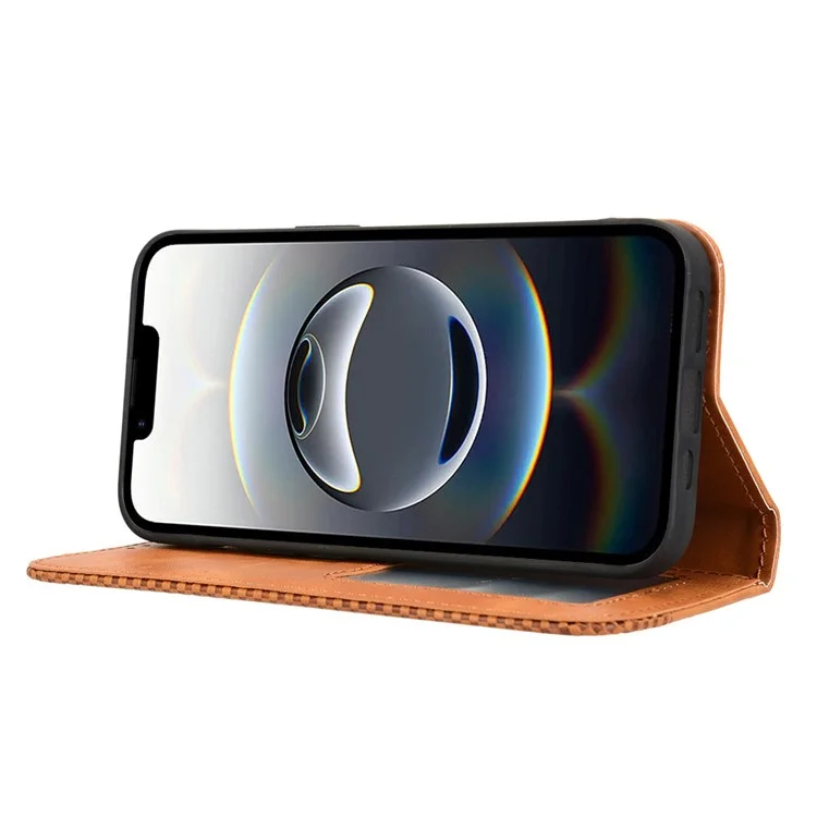 For iPhone 16e Case Wallet Stand Retro Texture Leather Phone Cover - Brown