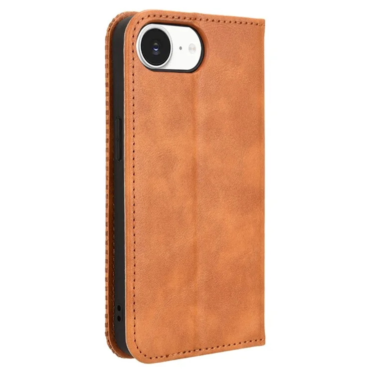 For iPhone 16e Case Wallet Stand Retro Texture Leather Phone Cover - Brown