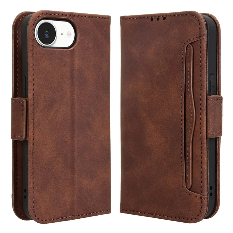 For iPhone 16e Case Leather Phone Wallet Cover with Multiple Card Slots - Brown