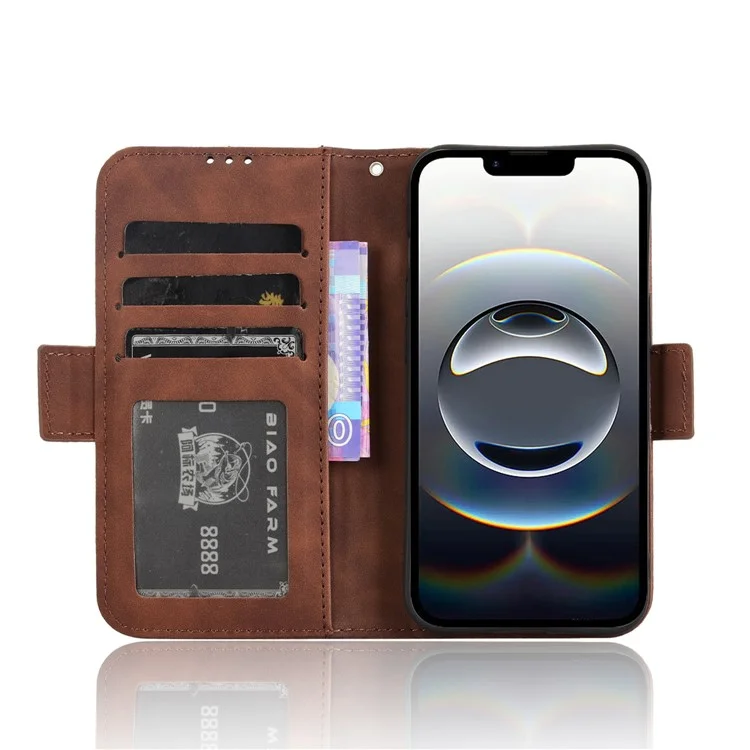 For iPhone 16e Case Leather Phone Wallet Cover with Multiple Card Slots - Brown
