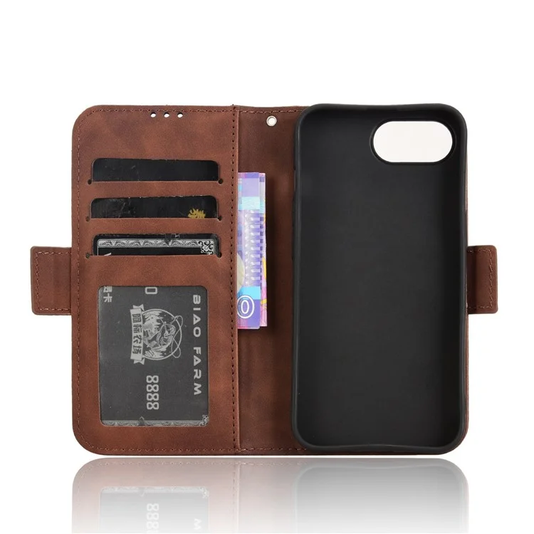 For iPhone 16e Case Leather Phone Wallet Cover with Multiple Card Slots - Brown