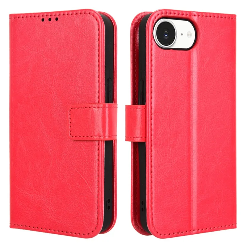For iPhone 17e / 16e Case Crazy Horse Texture PU Leather Phone Wallet Cover - Red