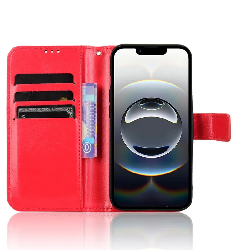For iPhone 17e / 16e Case Crazy Horse Texture PU Leather Phone Wallet Cover - Red