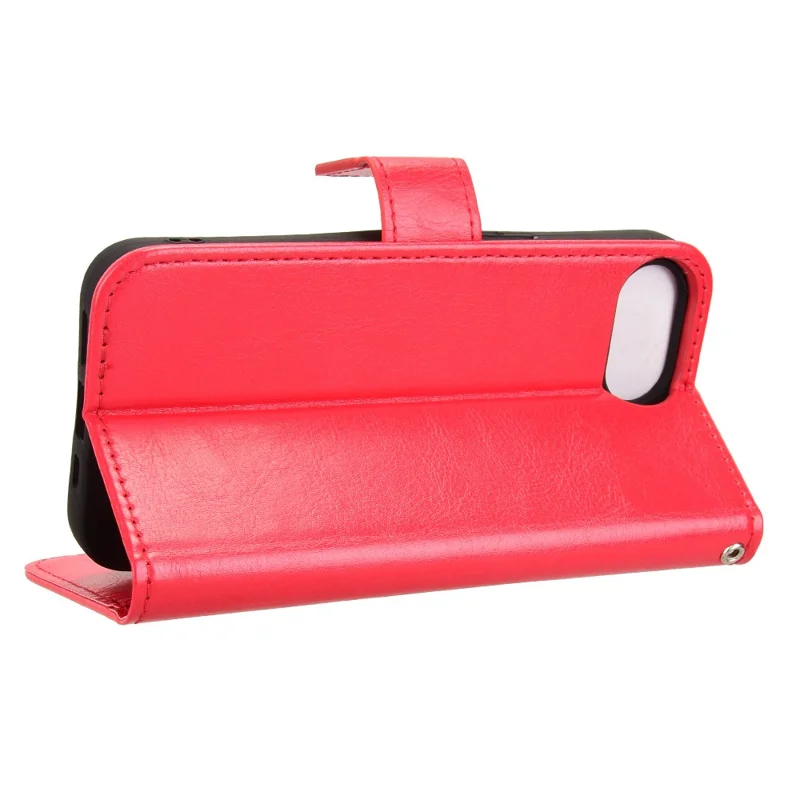 For iPhone 17e / 16e Case Crazy Horse Texture PU Leather Phone Wallet Cover - Red