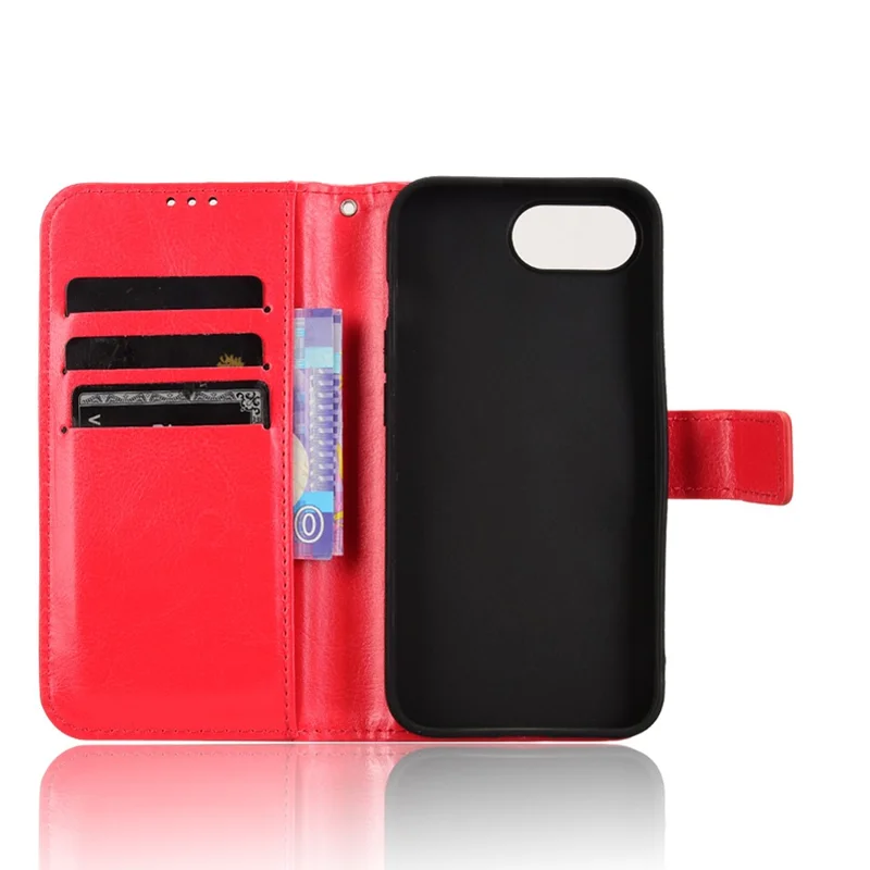 For iPhone 17e / 16e Case Crazy Horse Texture PU Leather Phone Wallet Cover - Red