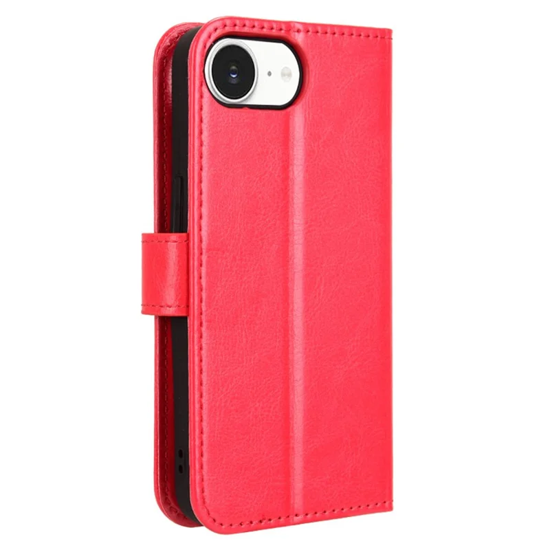 For iPhone 17e / 16e Case Crazy Horse Texture PU Leather Phone Wallet Cover - Red