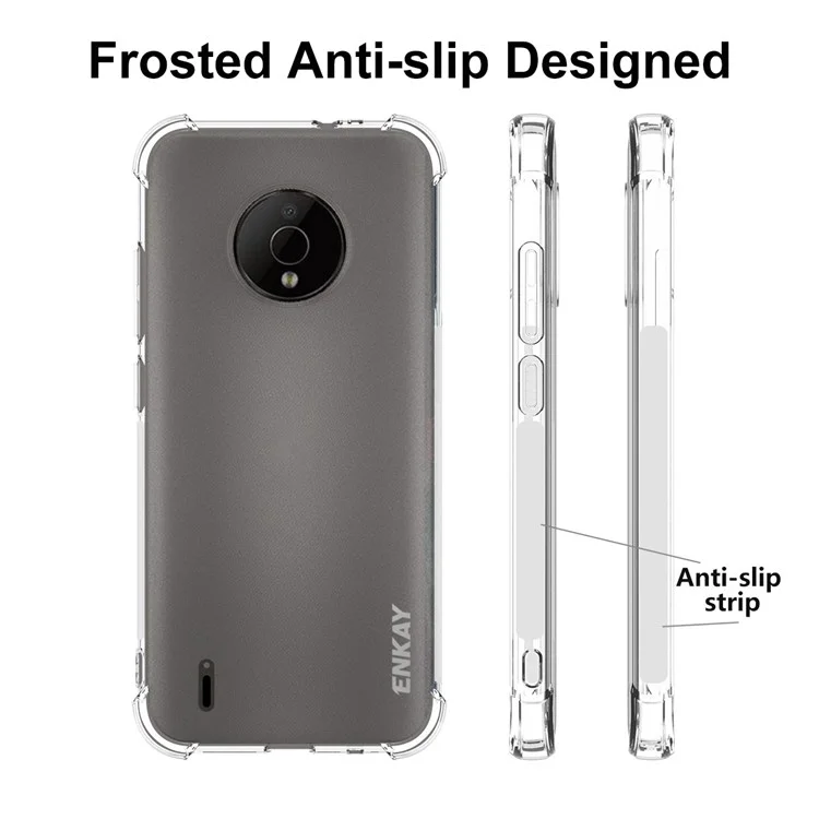 ENKAY HAT PRINCE For Nokia C200 4G Shockproof Transparent Phone Case Anti-slip Strip Edge TPU Cover with Thickened Corners