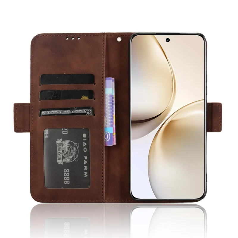 For Realme 14 Pro+ 5G Case Leather Phone Wallet Cover with Multiple Card Slots - Brown