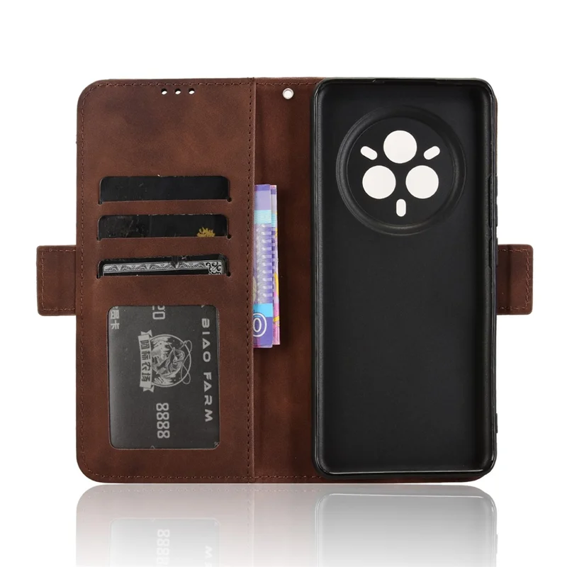 For Realme 14 Pro+ 5G Case Leather Phone Wallet Cover with Multiple Card Slots - Brown