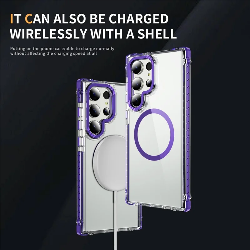 For Samsung Galaxy S24 Ultra Case Crystal Clear Airbag TPU + PC Phone Back Cover Compatible with MagSafe - Purple