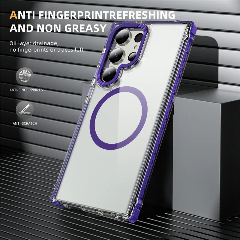 For Samsung Galaxy S24 Ultra Case Crystal Clear Airbag TPU + PC Phone Back Cover Compatible with MagSafe - Purple