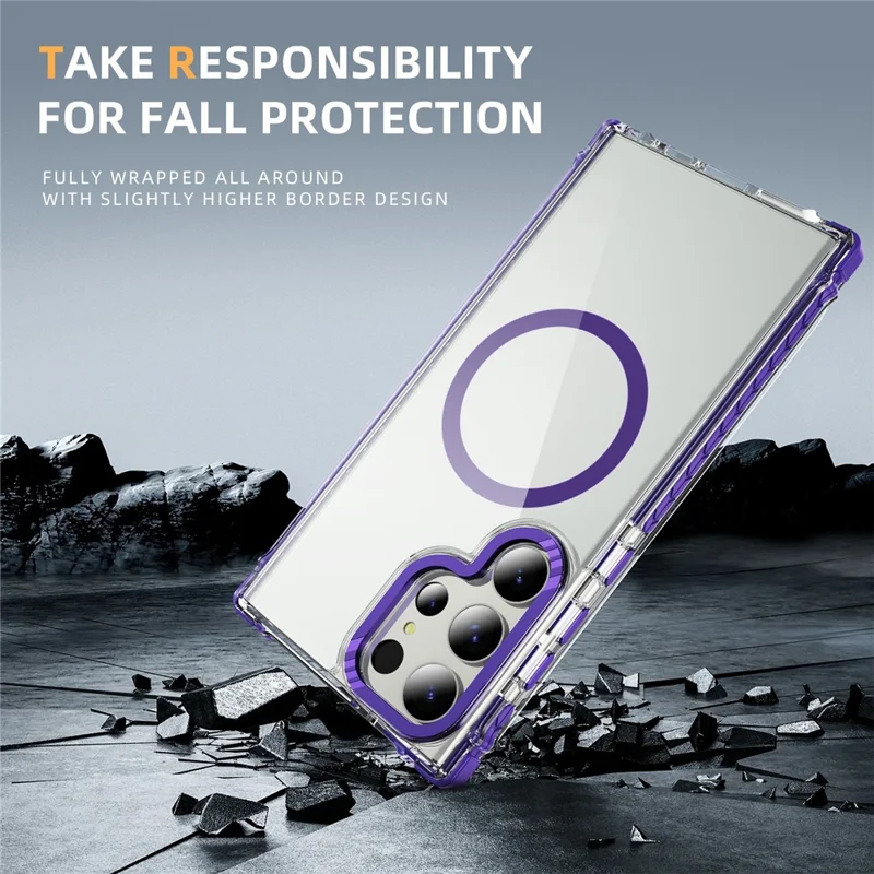 For Samsung Galaxy S24 Ultra Case Crystal Clear Airbag TPU + PC Phone Back Cover Compatible with MagSafe - Purple