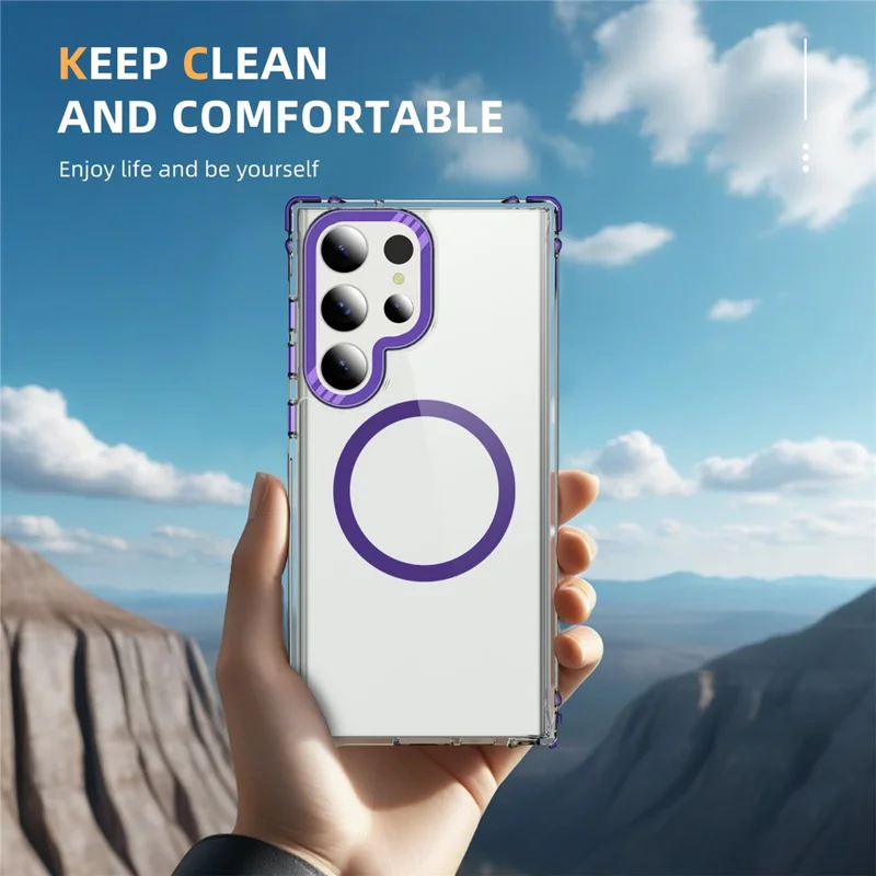 For Samsung Galaxy S24 Ultra Case Crystal Clear Airbag TPU + PC Phone Back Cover Compatible with MagSafe - Purple