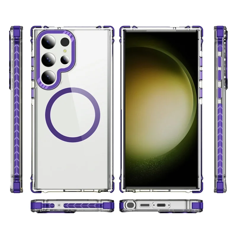For Samsung Galaxy S24 Ultra Case Crystal Clear Airbag TPU + PC Phone Back Cover Compatible with MagSafe - Purple