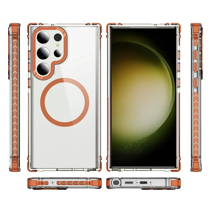 For Samsung Galaxy S25 Ultra Case Crystal Clear Airbag TPU + PC Phone Back Cover Magnetic Case - Orange